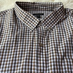 Checkered brown black mens button up shirt